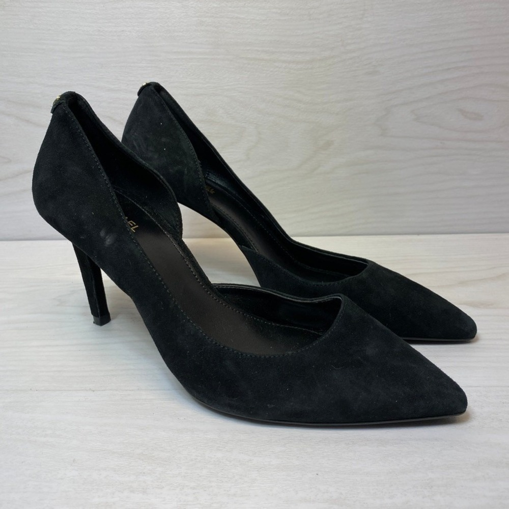 Michael Kors Women 7 D'Orsay Pumps Pointed Toe Black Suede Leather Stiletto Heel